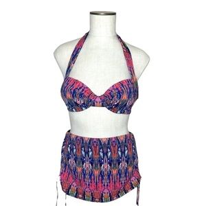 Tommy Bahama Side Shirred Skirted Bikini in Ikat Tie Dye 34B M